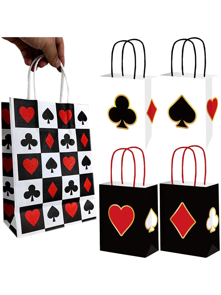 6/12/24/32pcs Casino Theme Favor Sacs avec Hand-Held Las Vegas Fête Candy Cadeau Sacs Casino Poker Fête Accessoires 6.3×3.15×8.27in