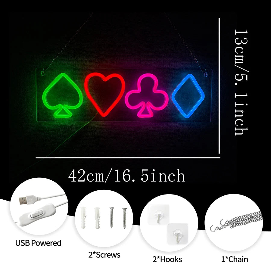 Playing Cards Neon Sign for Wall Decor,Poker Teens LED Neon USB Light Sign for Bedroom Casino Bar Play Room Birthday Party Decor