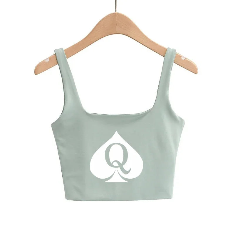 Reine de piques Crop Tops mignon Slim Top Camis Sleeveless Hot Clothing pour femme Double femme bon Quality Female Tops blanc Top