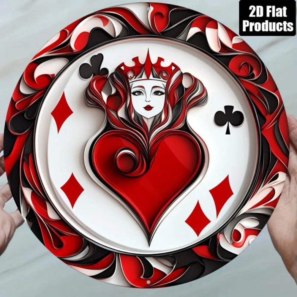 Retro Poker 8x8 Inch Aluminum Sign, 2D Flat Metal Wall Art, High-Definition Decorative Tin Sign for Home Office
