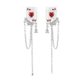 Poker tassels Earrings for Female Red Peach A Pendants Earring Rhinestones Ear Studs Fashion Stud Earrings Girl Jewelry Gift