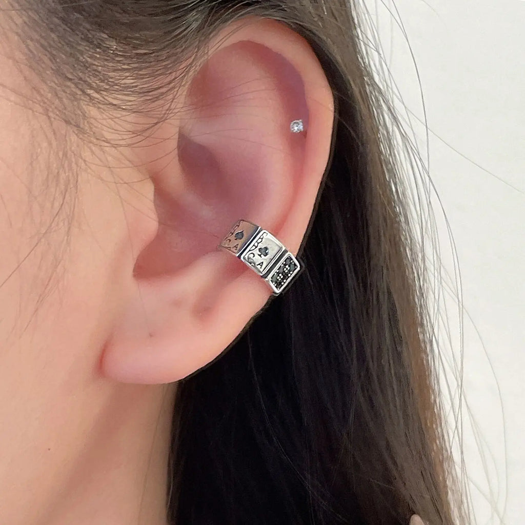 PANJBJ 925 Sterling Silver Poker Shape Ear Clip for Women Zircon Matte Design Punk HipHop Cool Jewelry Gift Dropshipping