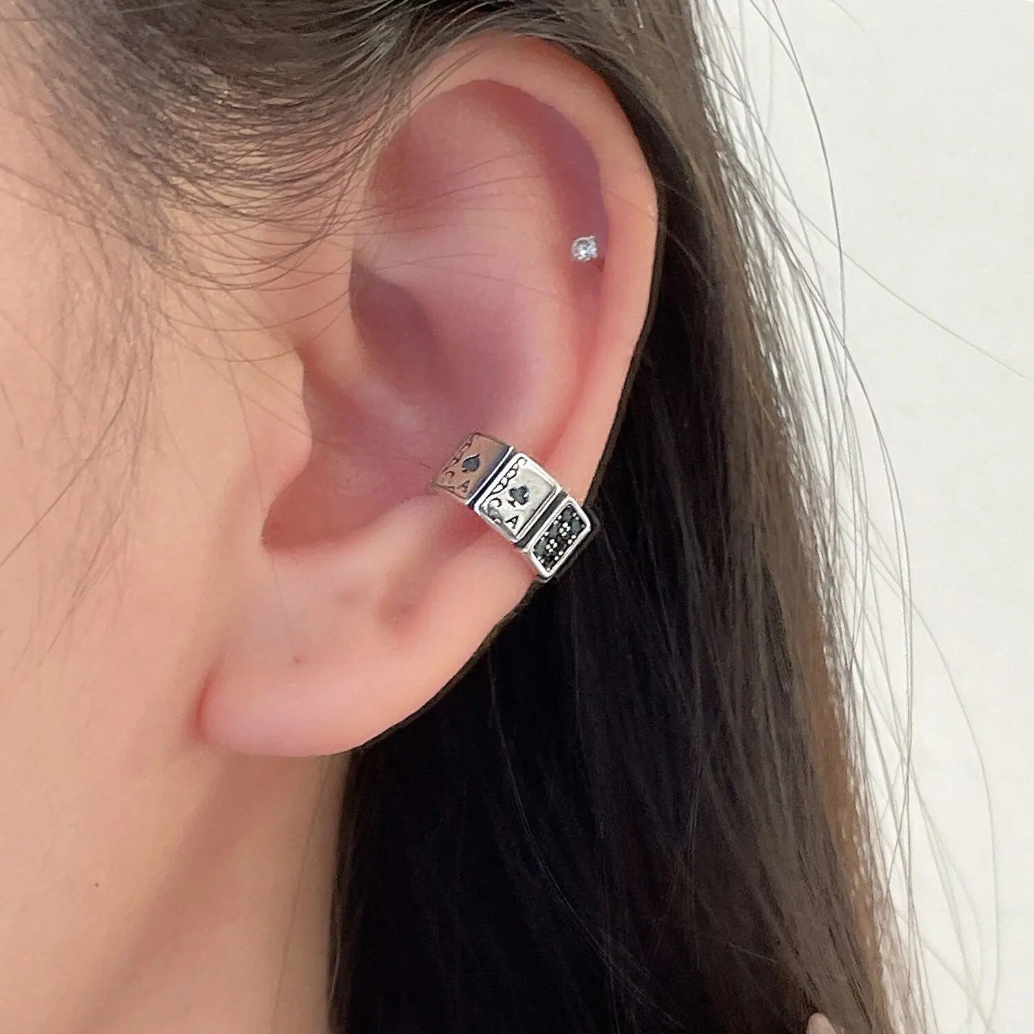 PANJBJ 925 Sterling Silver Poker Shape Ear Clip for Women Zircon Matte Design Punk HipHop Cool Jewelry Gift Dropshipping