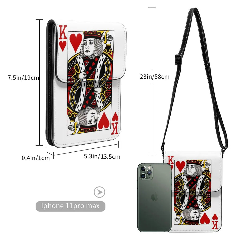 Poker Shoulder Sac KING OF HEARTS Work Leather Mobile Phone Sac Female Cadeau Vintage Sacs