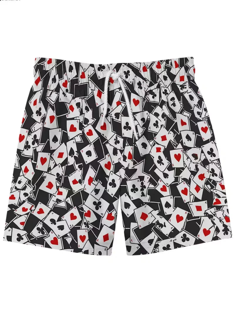 God of Gamblers Vibe Men and Women Poker King 3D Printed Beach Shorts, Quick-Dry Vacation Sports Casual Pants