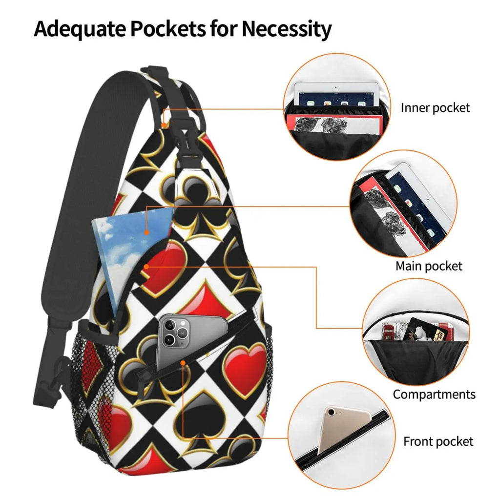 Golden Alice in Wonderland Poker Red Black Print Sling Chest Crossbody Bag Men Casual Shoulder Backpack for Travel Cycling