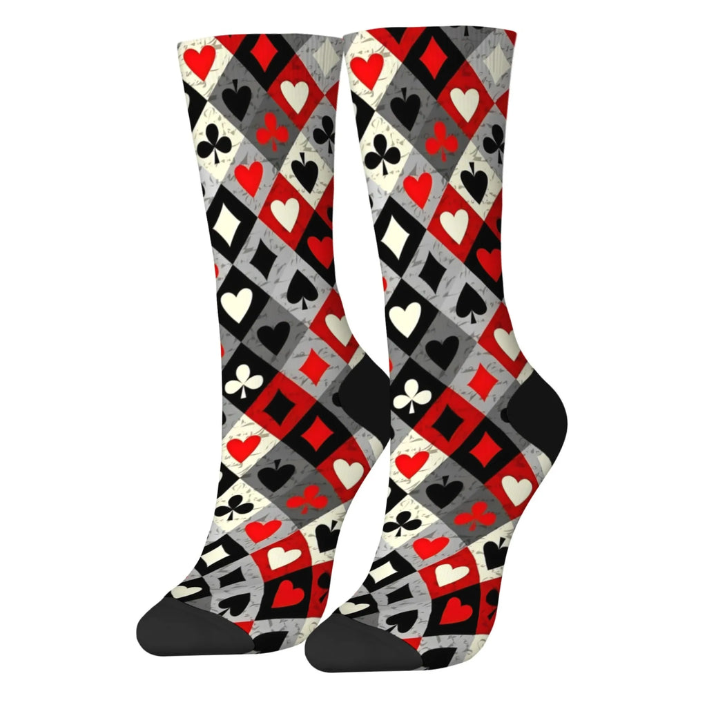 Playing Card Print Men's Socks Comfortable Breathable Non-slip Casual Socks Novelty Harajuku Retro Street Hip-Hop Socks Gift