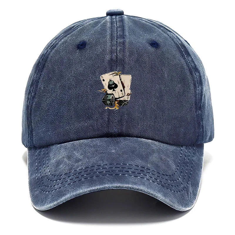 Vintage Washed Cotton Baseball Cap Men Poker Dice Pattern Dad Cap Adjustable Party Game Night Hat Racing Theme Hats Streetwear