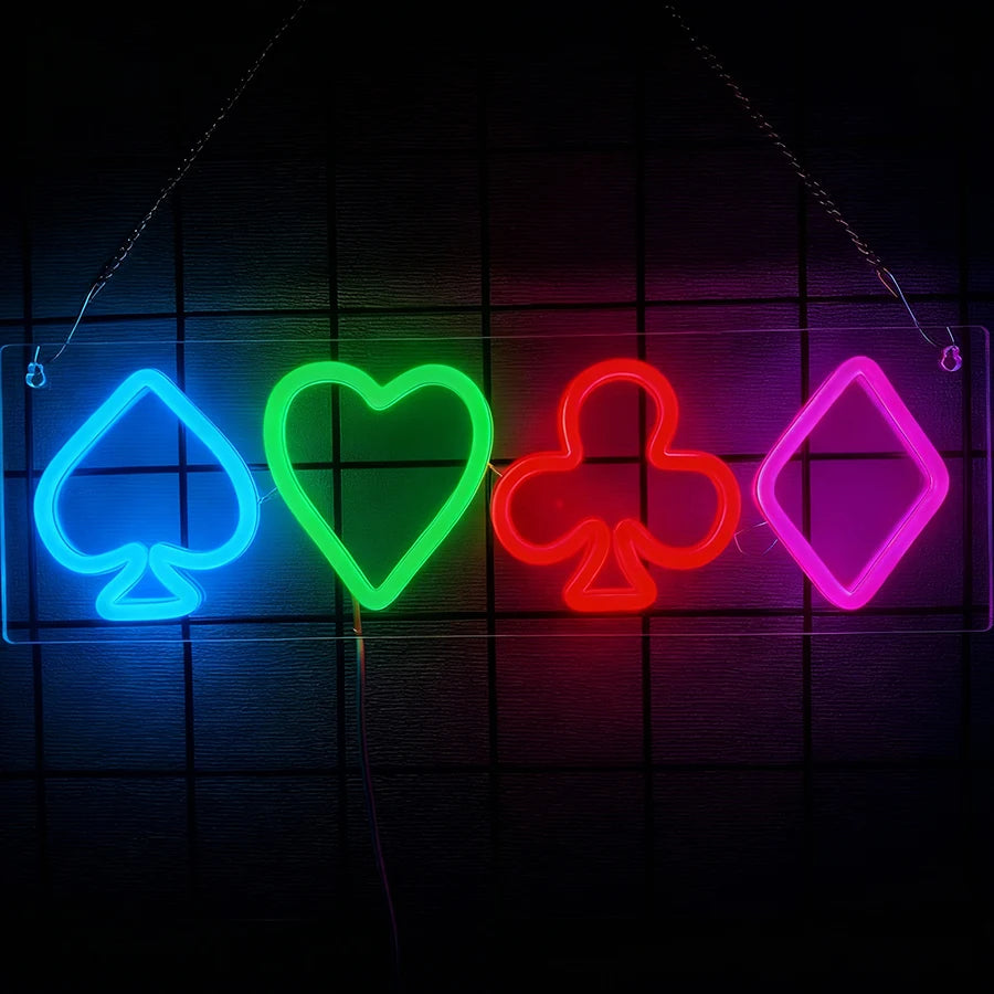 Playing Cards Neon Sign for Wall Decor,Poker Teens LED Neon USB Light Sign for Bedroom Casino Bar Play Room Birthday Party Decor