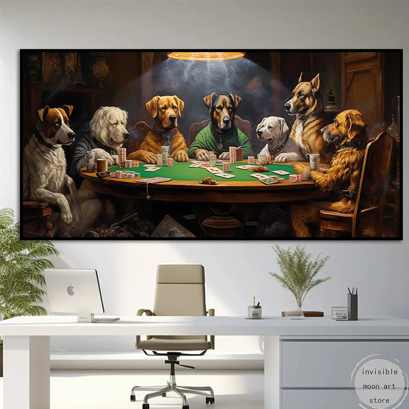 Funnyb Abstract Dogs Playing Poker At Table Poker Club Casino At Art Poster Canvas Painting Wall Prints Picture Room Home Decor