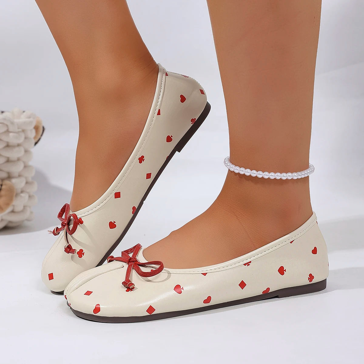 Fashion Split Toe Tabi Flats Women Cute Poker Heart Print Ballet ballerine balerine