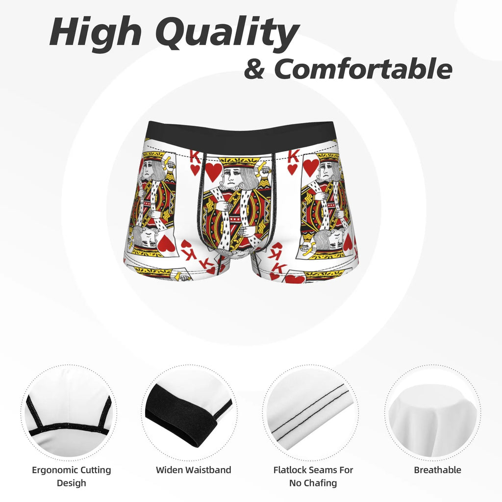 Men Boxer Briefs Shorts pants Panties King Of Hearts Blackjack Cards Poker 21 K Breathable Underwear Male Humor Plus Size Underpants