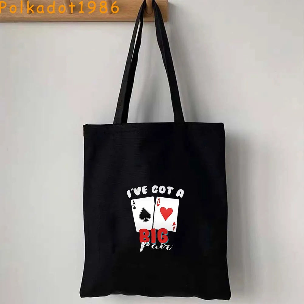 Funny Poker Cartes à Jouer Cute King Queen Jack of Cœur Crowned Toile Tote Sac Pouch Shopper Shoulder Shopping Cotton Sac à Mains