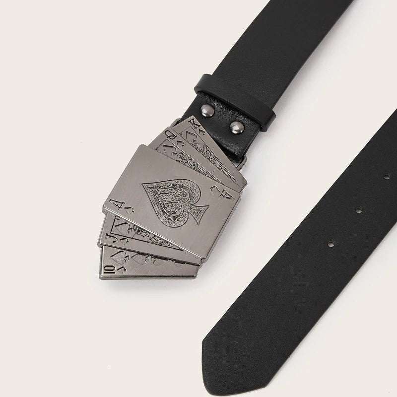 Vintage-style Femme's Faux Leather Ceinture Poker-themed Metal Boucle Ceinture pour Both Homme et Femme Punk-style Jeans Ceinture