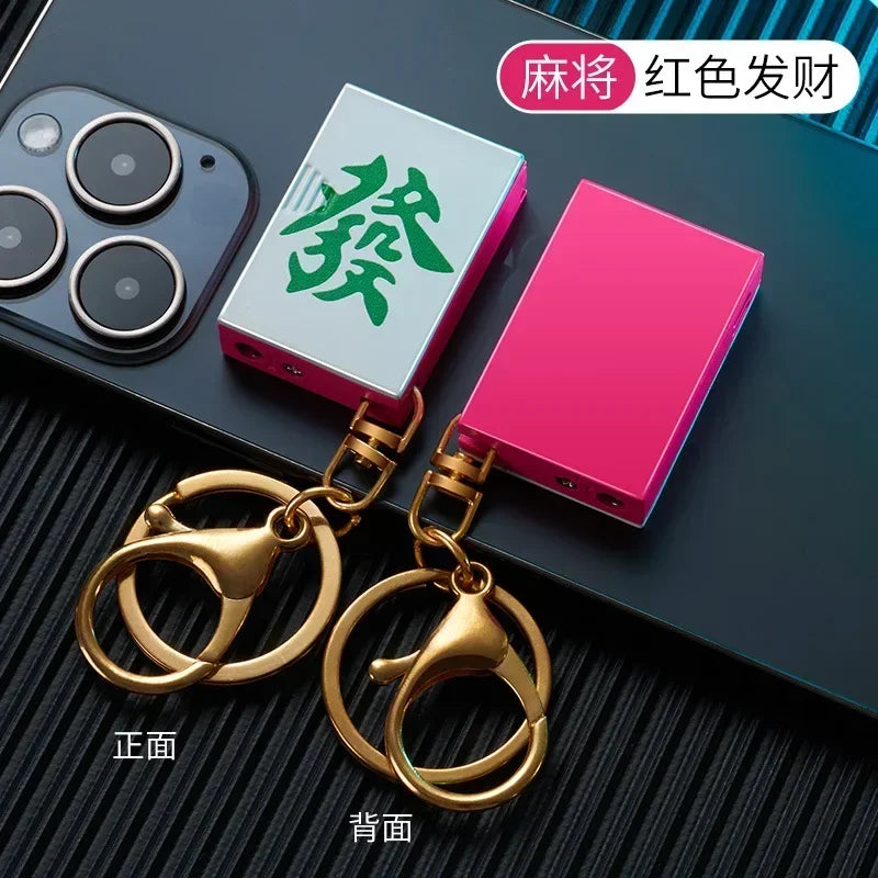 Metal Poker Keychain Pendant Inflatable Lighter Mini Compact Side Slip Butane Open Fire Outdoor Portable Lighter Men's Gift