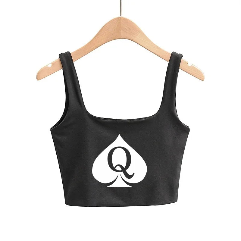 Reine de piques Crop Tops mignon Slim Top Camis Sleeveless Hot Clothing pour femme Double femme bon Quality Female Tops blanc Top