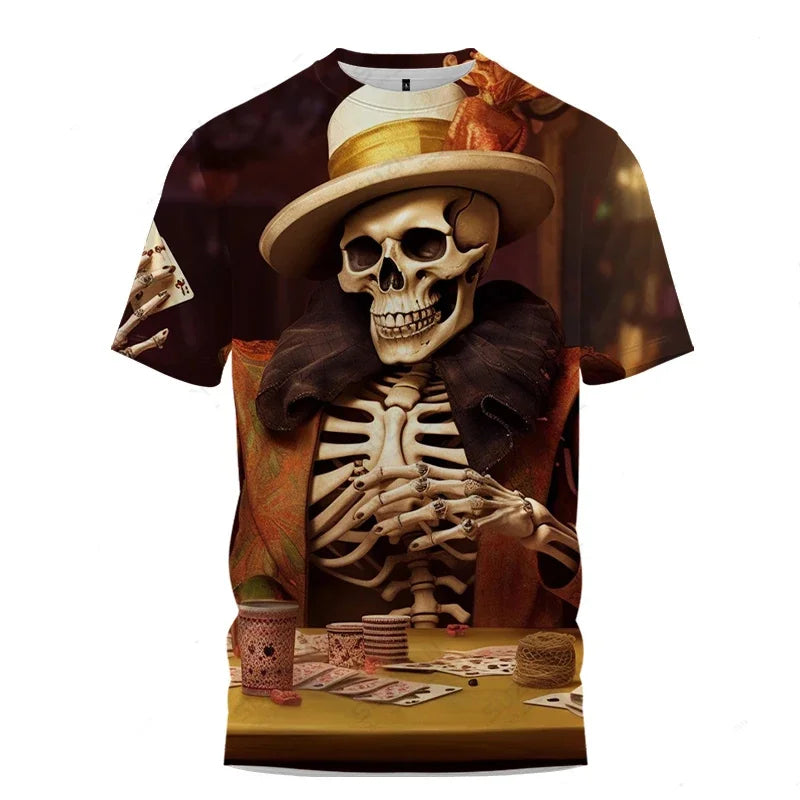 T-Shirt Squelette Poker 3D - Design Humoristique Unisexe