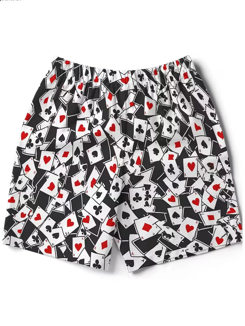 God of Gamblers Vibe Men and Women Poker King 3D Printed Beach Shorts, Quick-Dry Vacation Sports Casual Pants