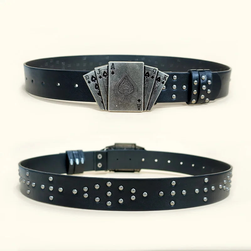 Western Noir Ceinture pour Homme et Femme Poker Rivet Ceintures Male Mode Leisure Punk Accessories wide Jeans Waistband Homme Cadeaux