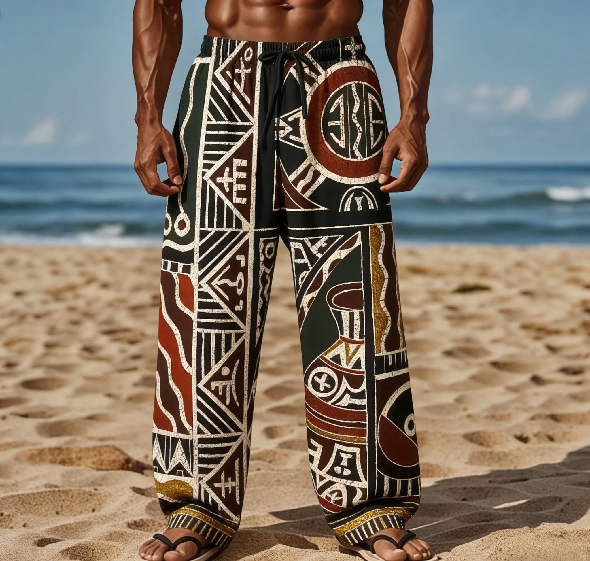Men's Summer New Style Playing Card Print Straight Leg Pants Loose Beach Vacation Style