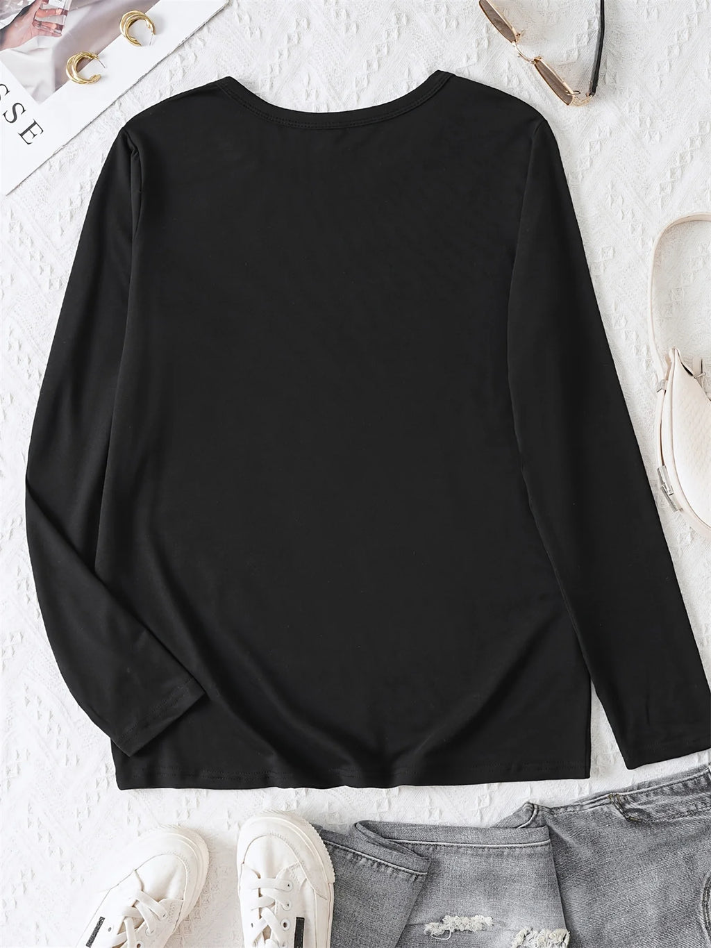 100% pure cotton women's spring and autumn comfortable casual long sleeved poker card Q queen pattern printed round neck T-shirt