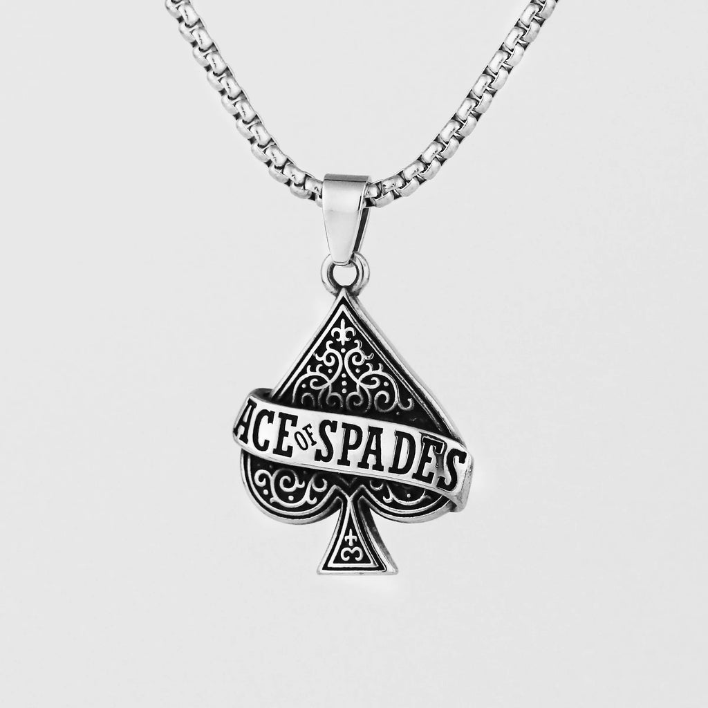 2022 New Ace of Spades Men Necklaces Jewelry,Stainless Steel Poker A Pendant,Rock Punk Casino Good Fortune Collar Accessory
