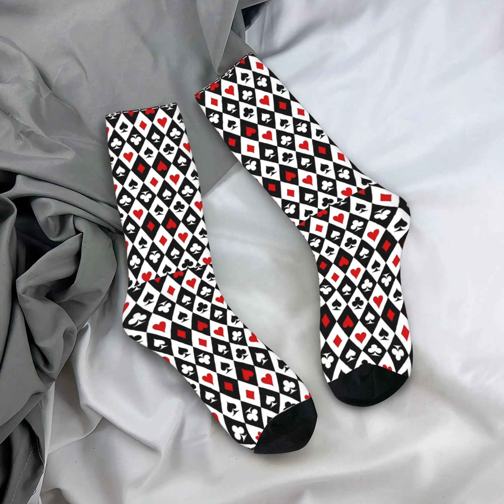 Playing Poker Cards Suit Symbols Stockings  Pattern Funny Socks Spring Anti-Slip Socks Men Outdoor Sports Comfortable Socks