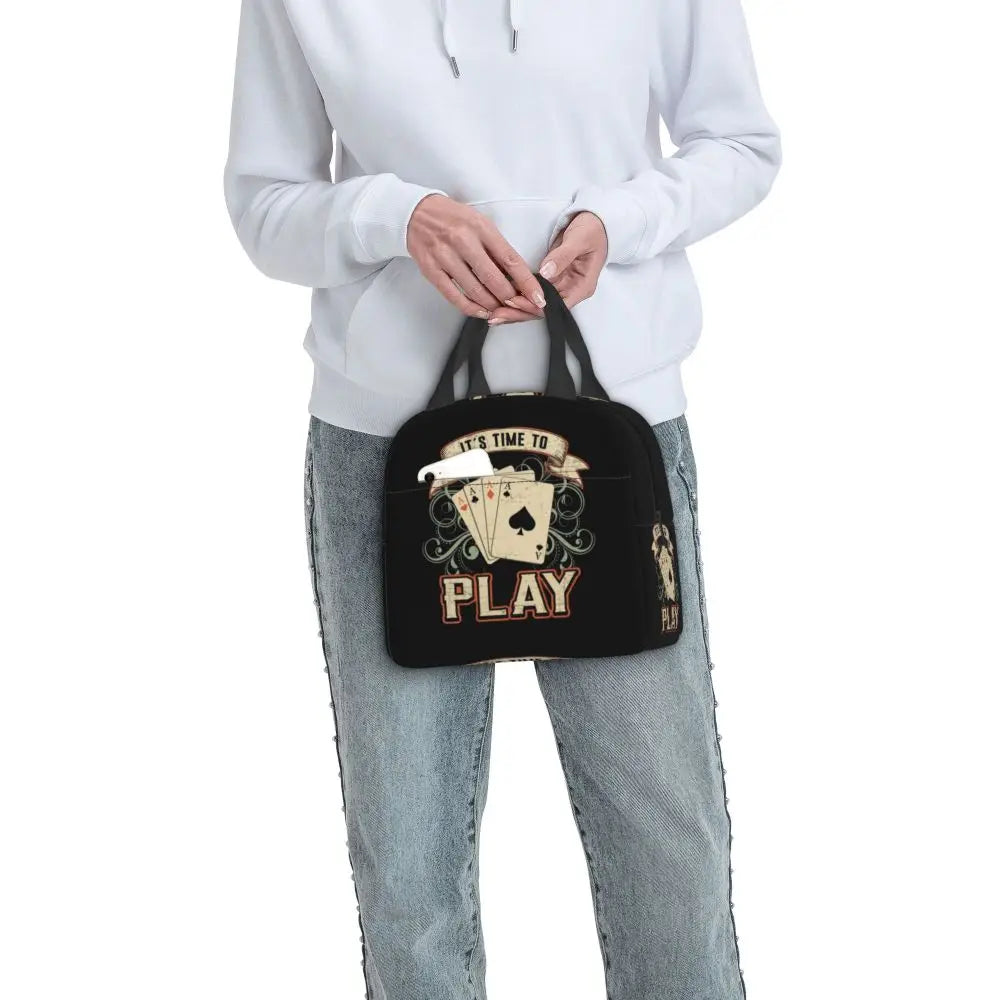 Poker Four Suits Portable Lunch Box Étanche Card Game Players Cooler Thermal Food Insulated Lunch Bag School Children Student