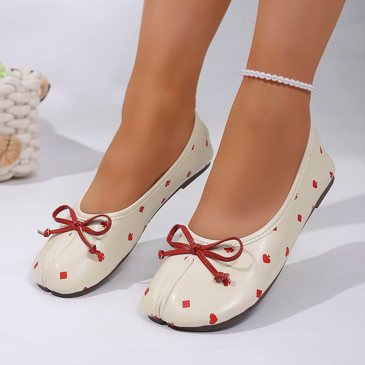 Fashion Split Toe Tabi Flats Women Cute Poker Heart Print Ballet ballerine balerine