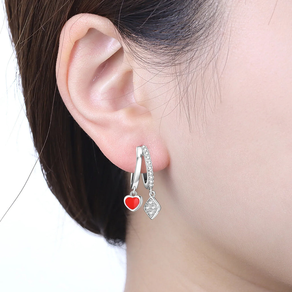 Hot Sale 925 Sterling Silver Hoop Earrings, Creative Playing Card Design High Quality Fashion Party Daily Women Jewelry Gifts