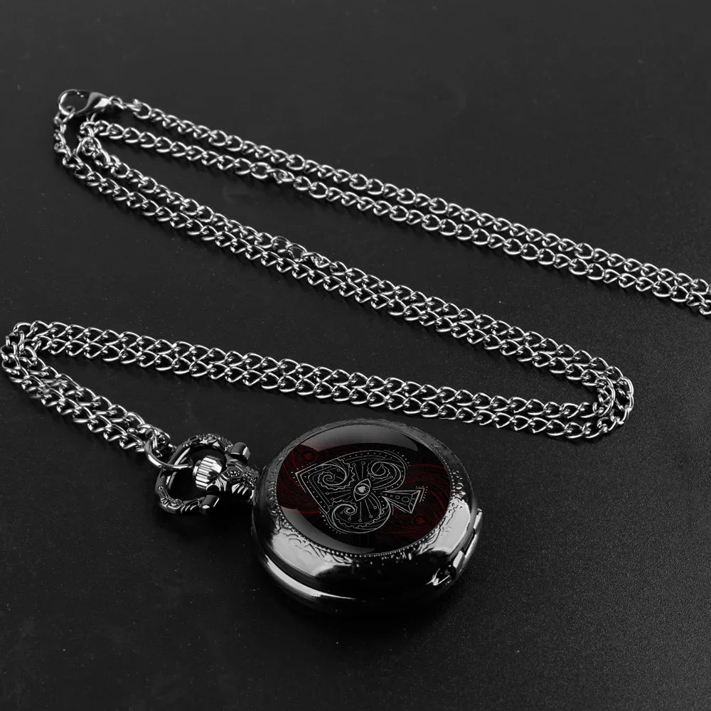 Poker Glass Dome Pocket Watch Arabic Numeral Dial Vintage Men Women Necklace Pendant Creative Clock Gift Reloj De Bolsillo