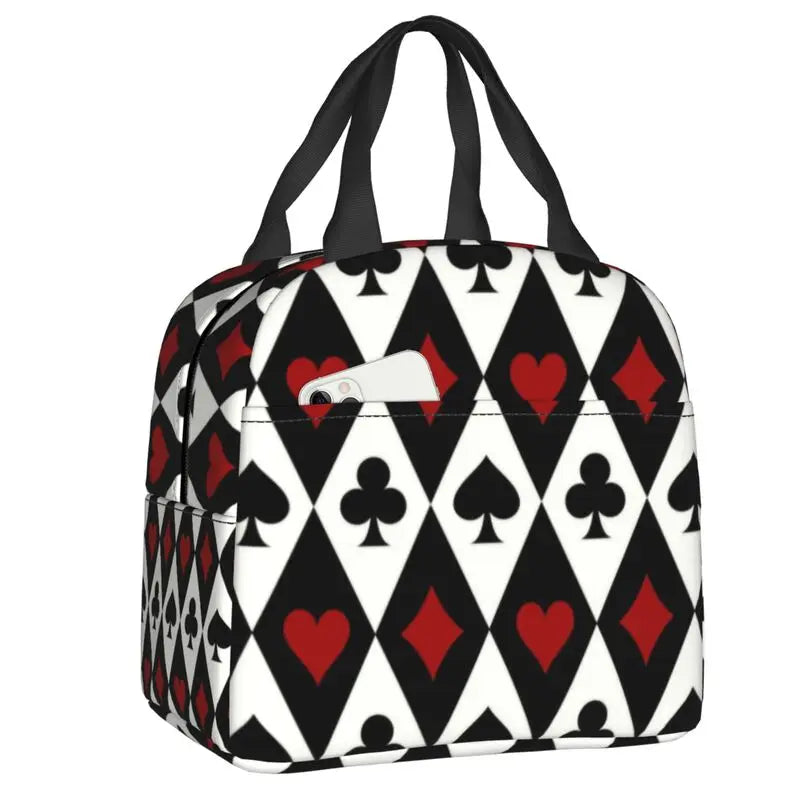 Poker Four Suits Portable Lunch Box Étanche Card Game Players Cooler Thermal Food Insulated Lunch Bag School Children Student