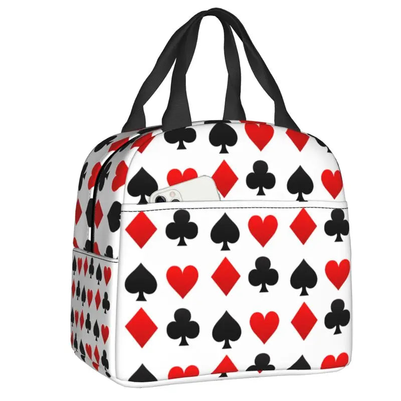 Poker Four Suits Portable Lunch Box Étanche Card Game Players Cooler Thermal Food Insulated Lunch Bag School Children Student