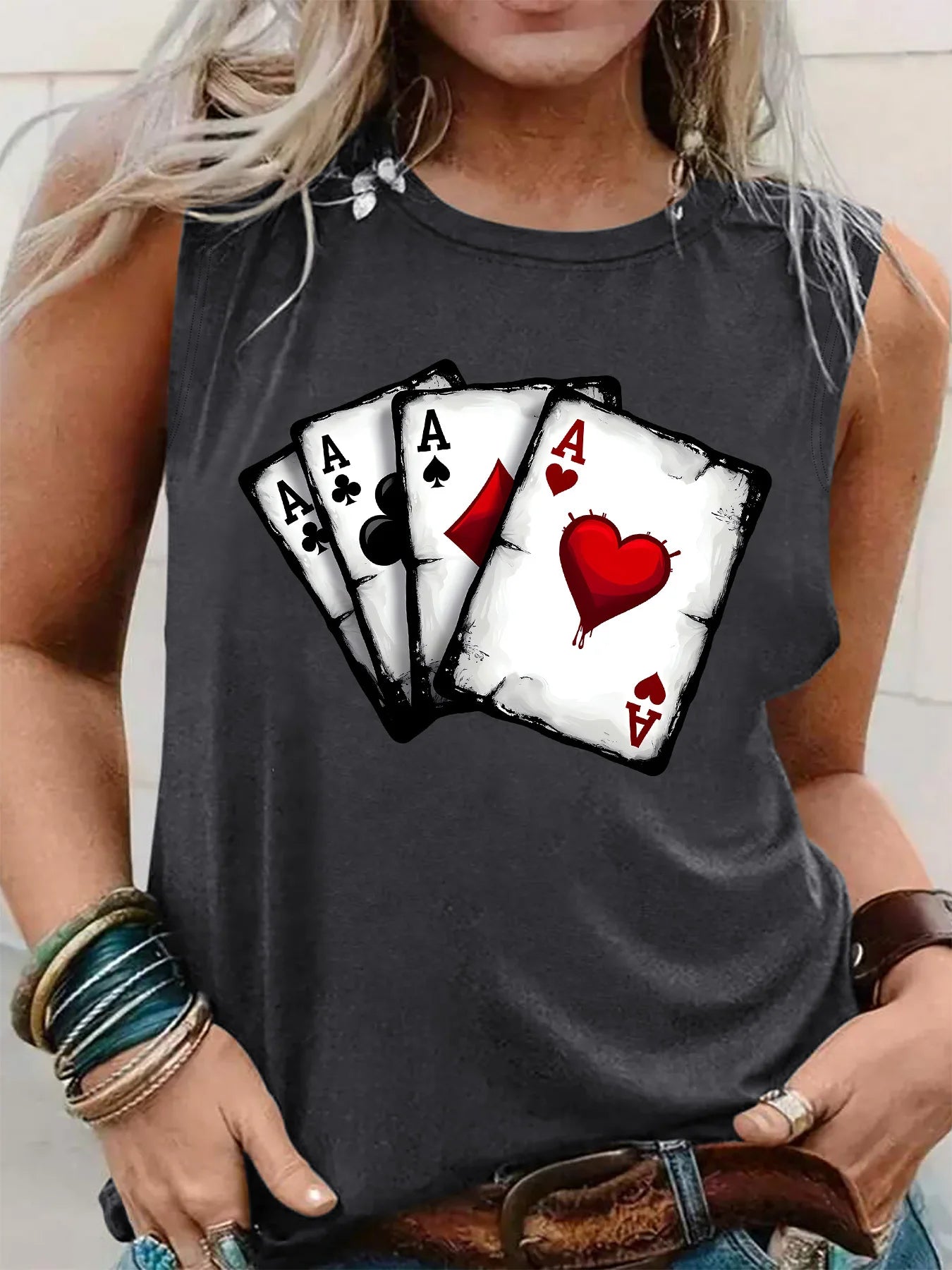 PLUS SIZE printed Summer women's loose and personalized dream catcher mesh printed vest top T-shirt comfortable sleeveless