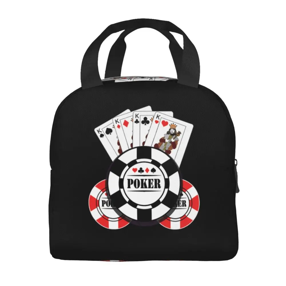 Poker Four Suits Portable Lunch Box Étanche Card Game Players Cooler Thermal Food Insulated Lunch Bag School Children Student