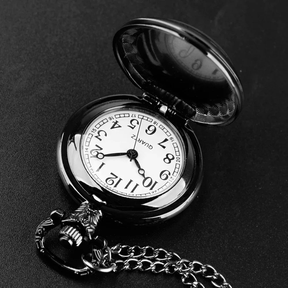 Exquisite Magic Poker Glass Dome Quartz Pocket Watch with Chain Arabic Numeral Dial Women Necklace Pendant Gifts Man Watches