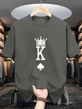 100% pure cotton men's casual loose fashionable poker card K pattern print breathable sports short sleeved round neck T-shirt