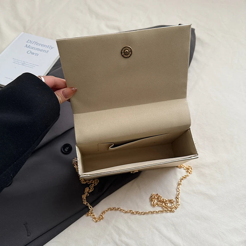 Sac à Main Pochette Femme Strass Poker Cœur — Chaîne Dorée Bandoulière Soirée