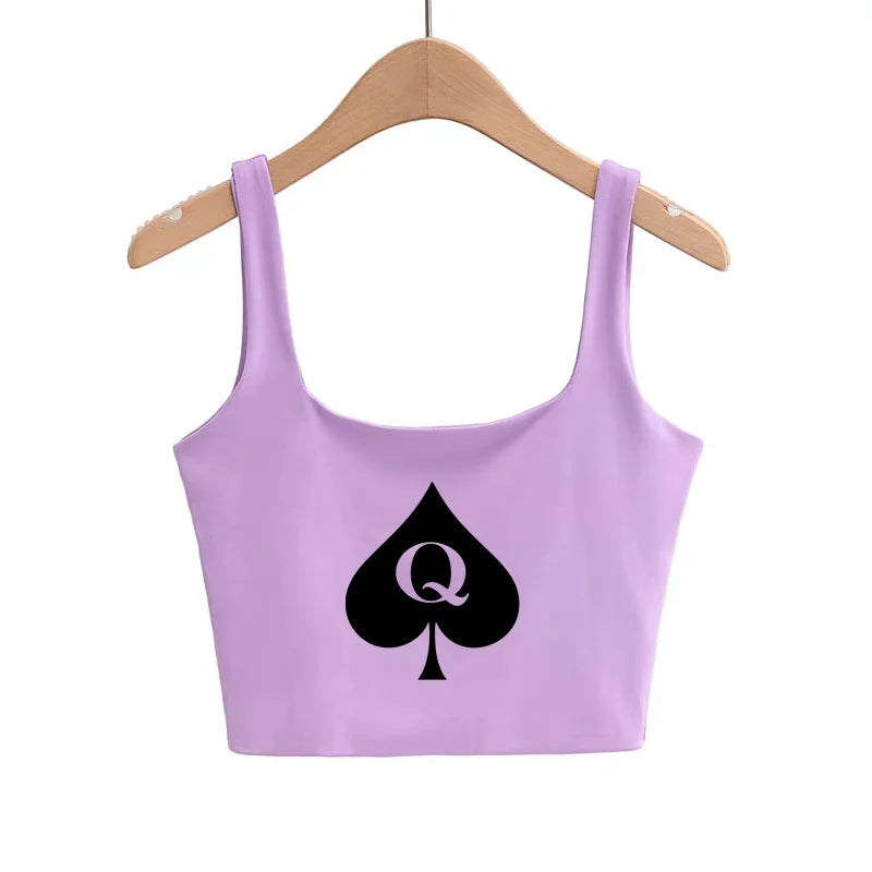 Reine de piques Crop Tops mignon Slim Top Camis Sleeveless Hot Clothing pour femme Double femme bon Quality Female Tops blanc Top