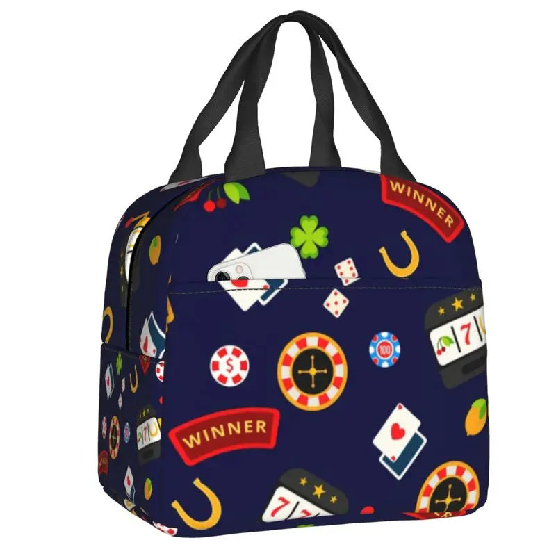 Poker Four Suits Portable Lunch Box Étanche Card Game Players Cooler Thermal Food Insulated Lunch Bag School Children Student