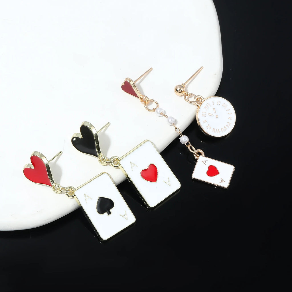 Alice In Wonderland Playing Card Earrings Women Funny Clock Poker Card Drop Earrings Hearts And Spades Playing Cards Earrings