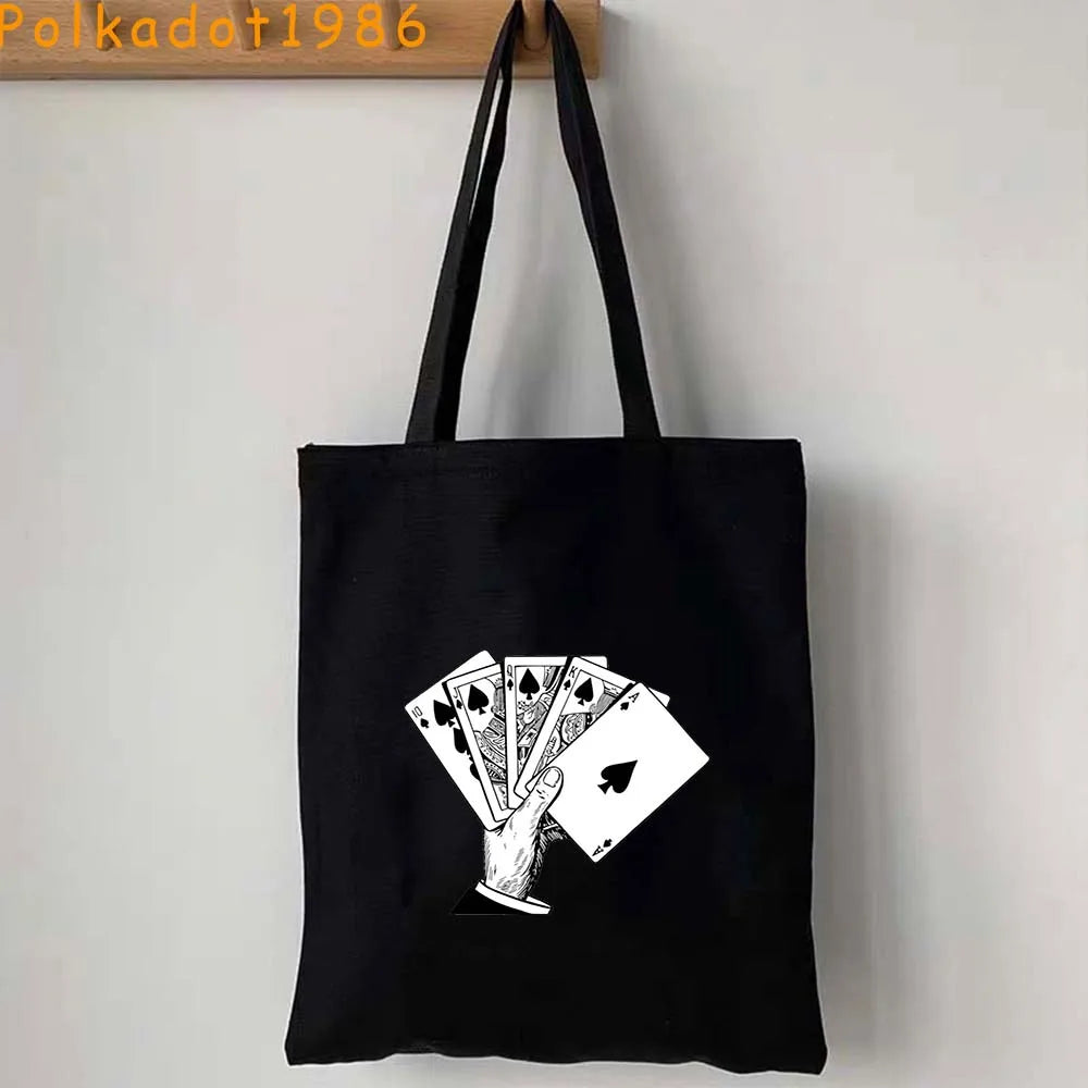 Funny Poker Cartes à Jouer Cute King Queen Jack of Cœur Crowned Toile Tote Sac Pouch Shopper Shoulder Shopping Cotton Sac à Mains