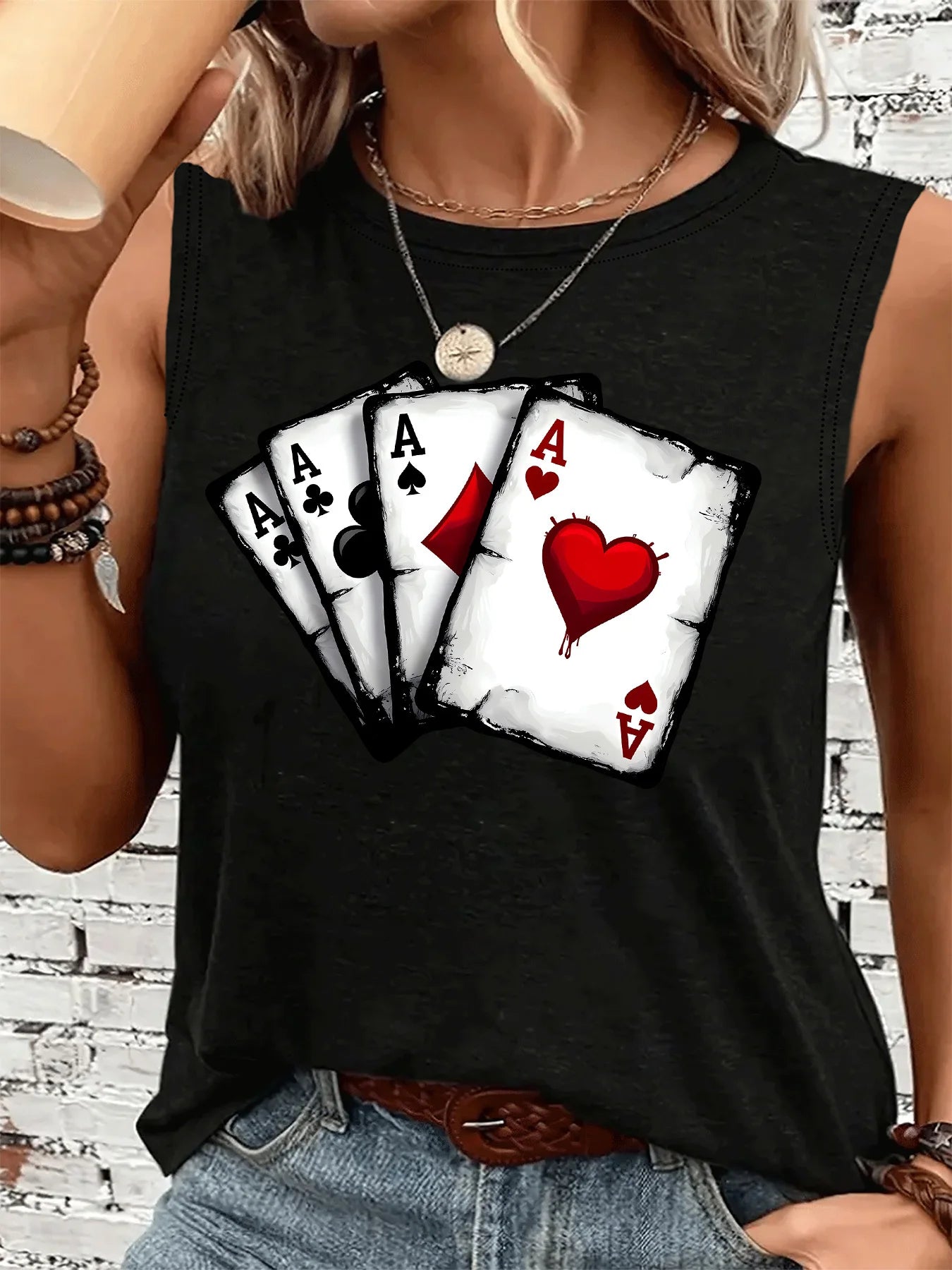 PLUS SIZE printed Summer women's loose and personalized dream catcher mesh printed vest top T-shirt comfortable sleeveless
