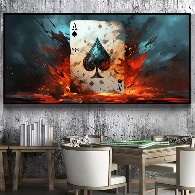 Abstract Ace of Spades King Poker Playing Cards Casino Artwork Poster Canvas Painting Wall Art Pictures Home Interior Decor