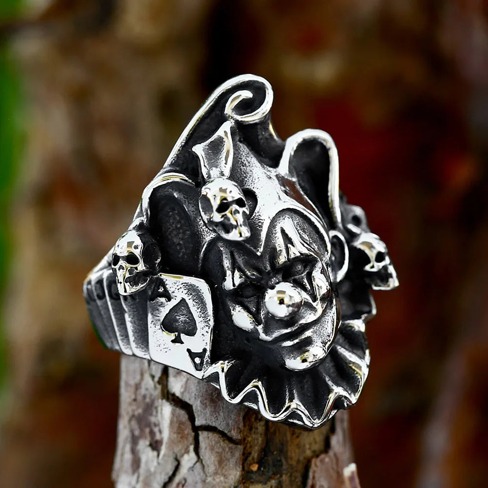Punk Fashion 316L Stainless Steel Joker Skull Ring Hip Hop Biker Poker Card Rings For Men Boys Party Jewelry Gifts Dropshipping