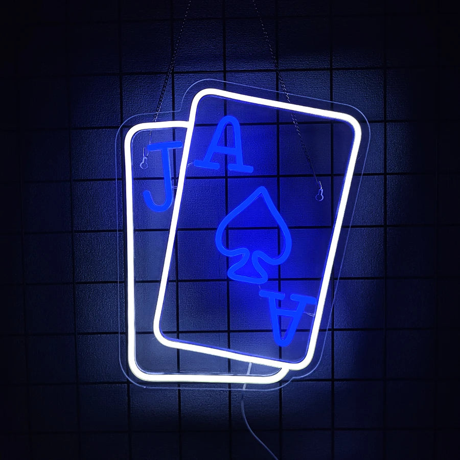 Playing Cards Neon Sign for Wall Decor,Poker Teens LED Neon USB Light Sign for Bedroom Casino Bar Play Room Birthday Party Decor