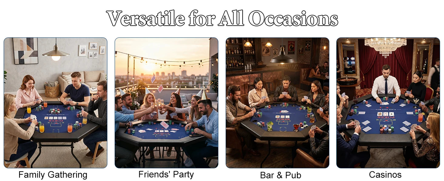 HLC 122 cm octagonal poker table, accommodating 8 people, ideal for the home games room