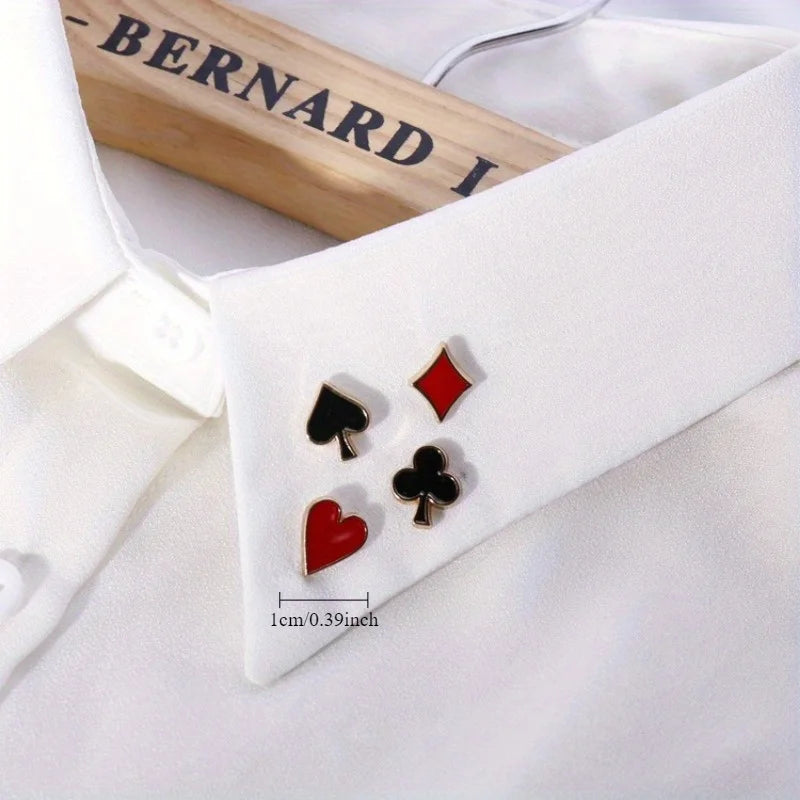 Trendy hot-selling playing card brooch, spade, heart, plum blossom square, modern new creative collar cufflink, small collar pin