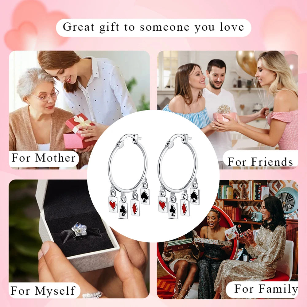New 925 Sterling Silver Poker Suit Hoop Earrings Hypoallergenic Earrings Casual Outfit Party Earrings Jewelry Gift For Women