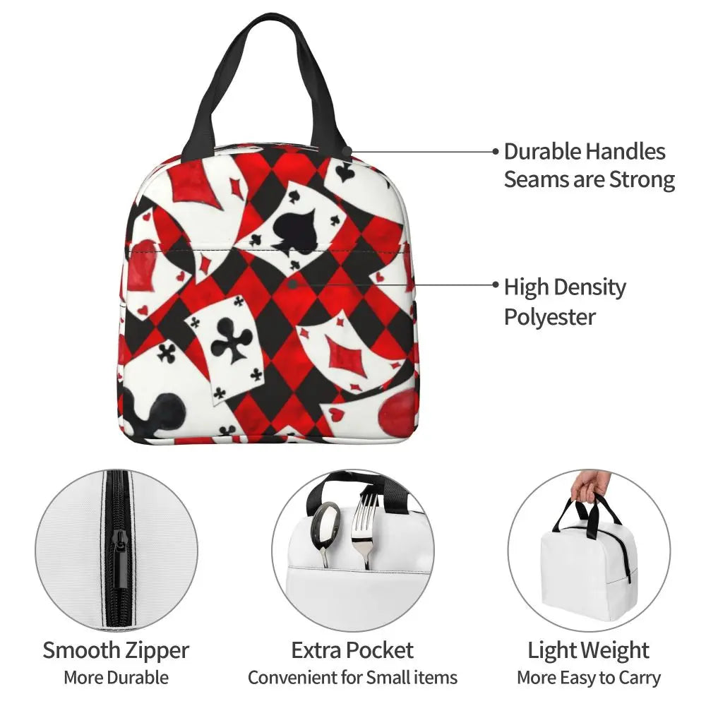 Poker Four Suits Portable Lunch Box Étanche Card Game Players Cooler Thermal Food Insulated Lunch Bag School Children Student